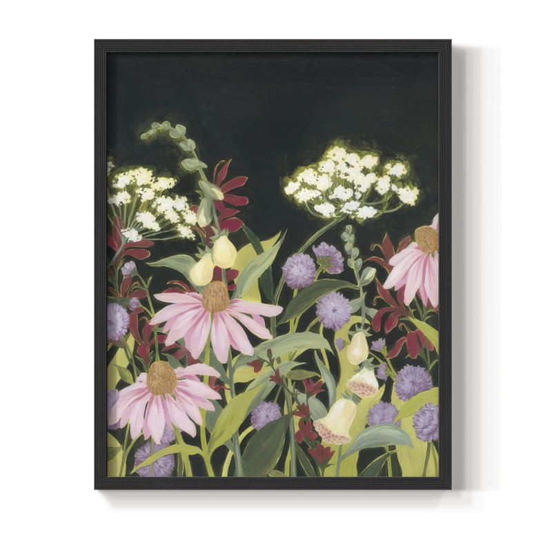 Impression encadrée Moonlit Wildflowers II - bois massif, Noir, noir, noir, noir, H 15 po x l 12 po
