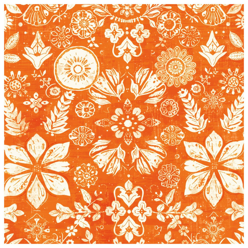 Orange Floral Motif Bath Mat, 34in W x 21in L