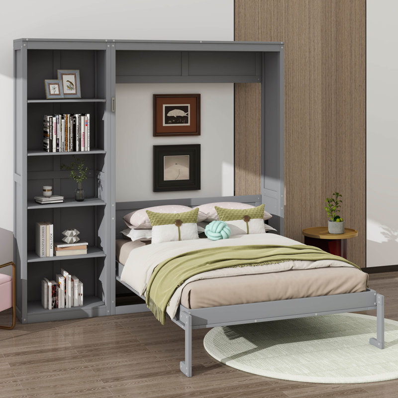 Full Size Murphy Bed Wall Bed With Shelves, gris