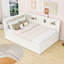 Lit de jour double rembourré en lin avec éclairage DEL, ports USB et lit gigogne coulissant double-52465208