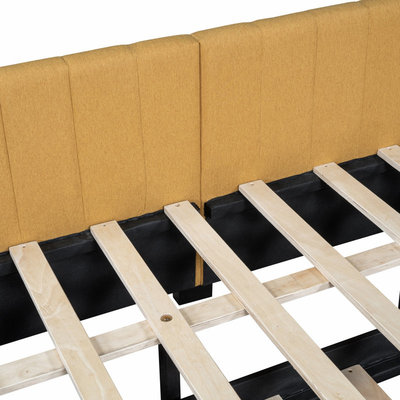 Bed Frame, Upholstered Daybed With Trundle, Full/Double, Yellow