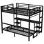 Grand lit superposé simple TG avec bureau, tablettes, DEL et USB, canapé pliable, lit mezzanine multifonctionnel, noir
