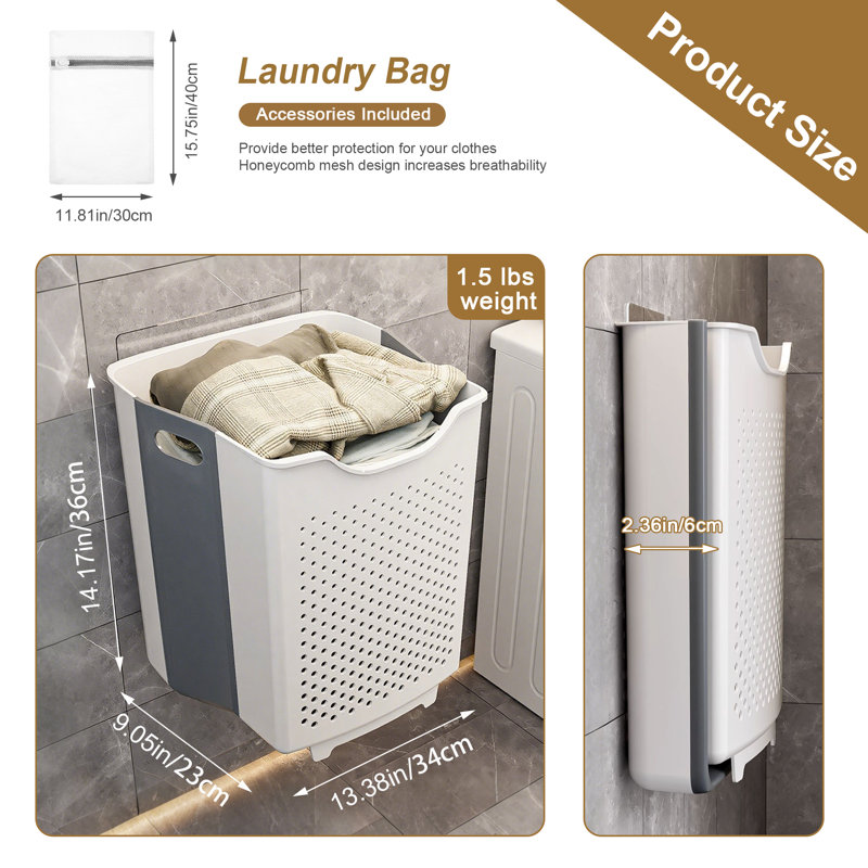 2-Pack Collapsible Laundry Basket, Hanging Laundry Hamper - Ventilated Design and Space Saving, Suitable for Bathrooms, Bedrooms, Dormitories, Laundry Rooms, with a Free Laundry Bag