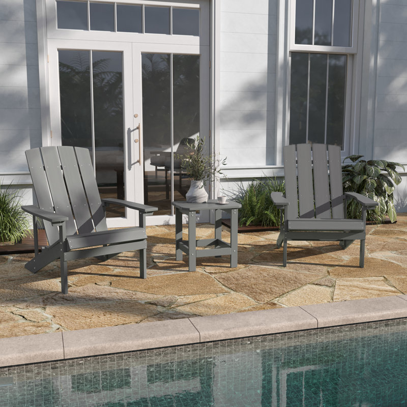 All-Weather Poly Resin Wood Adirondack Chairs with Side Table, Gray