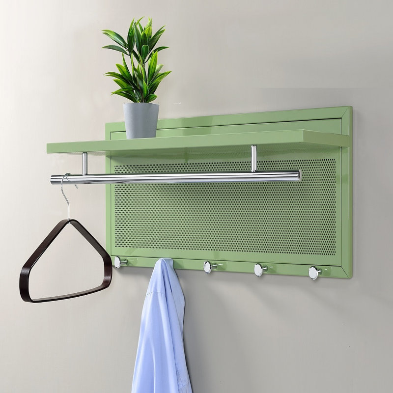 Porte-crochets mural en mÃ©tal avec tablette, structure thermolaquÃ©e, 75 cm, Green
