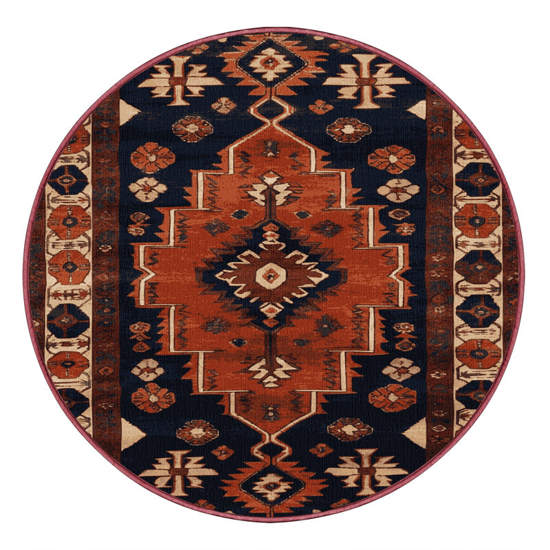Tapis brun turc lavable à la machine, Rond 5 pi