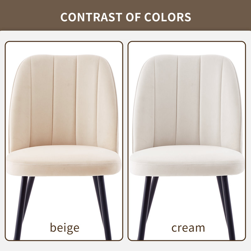 Tufted Velvet/Suede Upholstered Armless Dining Chair with Adjustable Feet, Cream