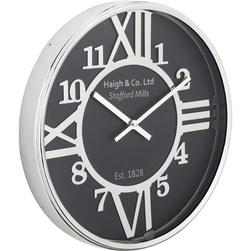 Silver Metal and Black Round Wall Clock