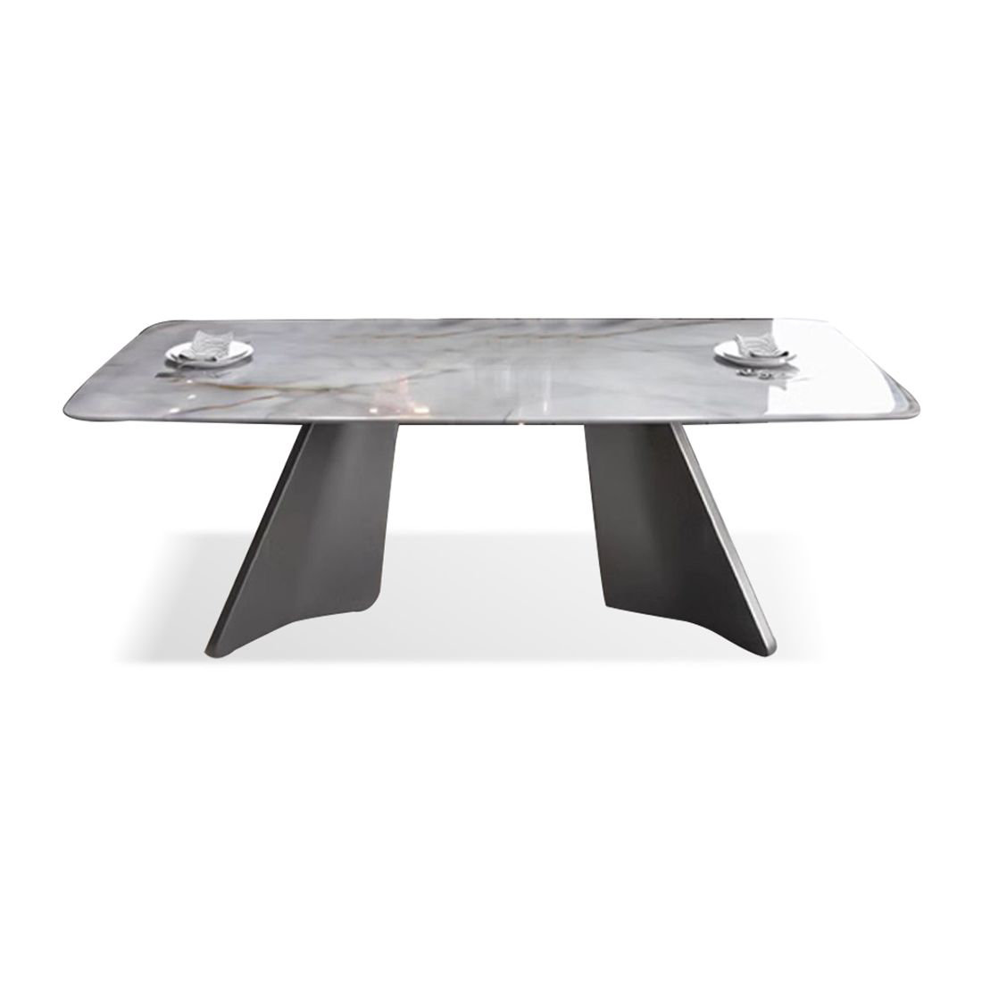 George Oliver Grayish White Rectangular Sintered Stone Tabletop Dining ...