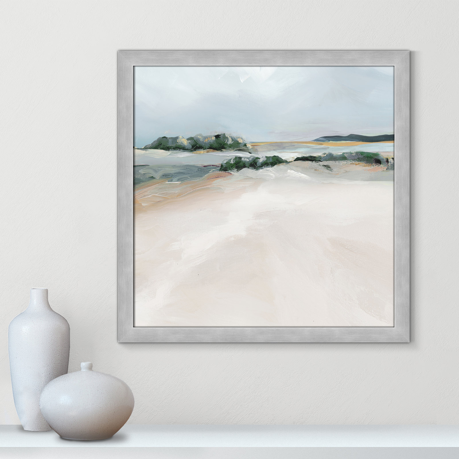 Anelis "Shimmering Path" Painting, 24.5" H x 24.5" W x 1.12" D, Matte Silver Framed