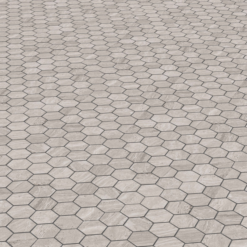 Colosseum Matte Hexagon Mosaic Wall & Floor Travertine Look Tile (.80 Sq. Ft. /Sheet), Gray