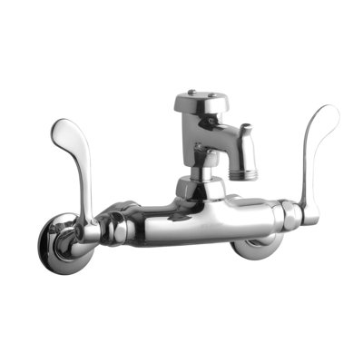 Service/Utility Single Hole Wall Mount Faucet w/3" Bucket Hook Spout 6" Wristblade Handles 2" Inlet Chrome