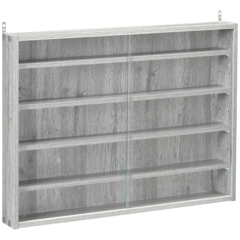 5-Tier Display Cabinet, Glass Display Case With 2 Doors And Adjustable Shelves, Wall-Mounted, Gray