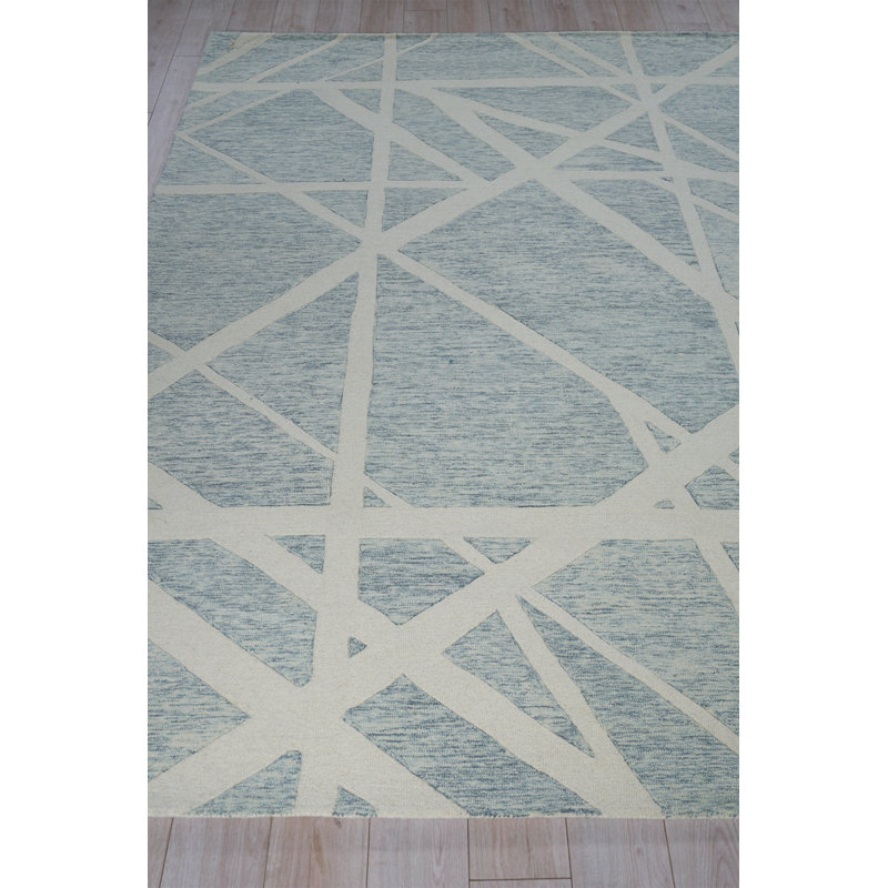 Ivory and Silver Geometric Wool 9' x 12' Handmade Tufted Rug