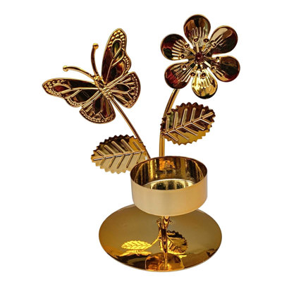 Bougeoirs en fer forgé avec quatre motifs optionnels, papillons, ginkgo, blé, oreille et trèfle, décoration de table romantique