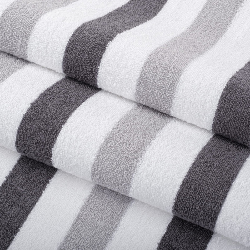 Ensemble de 4 serviettes de plage en coton à rayures, Gris
