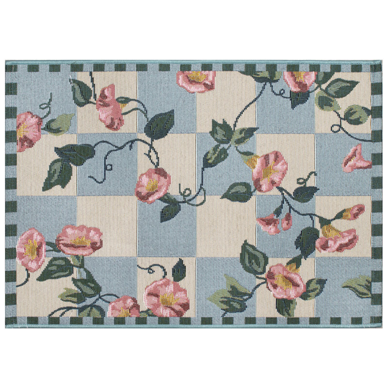 Kutz Morning Glory Indoor/Outdoor Mat, Beige/Pink/Green, Runner 1'11" x 4'11"