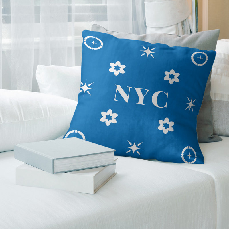 Coussin en coton New York Basketball, New York, blanc, bleu, 26 pouces x 26 pouces