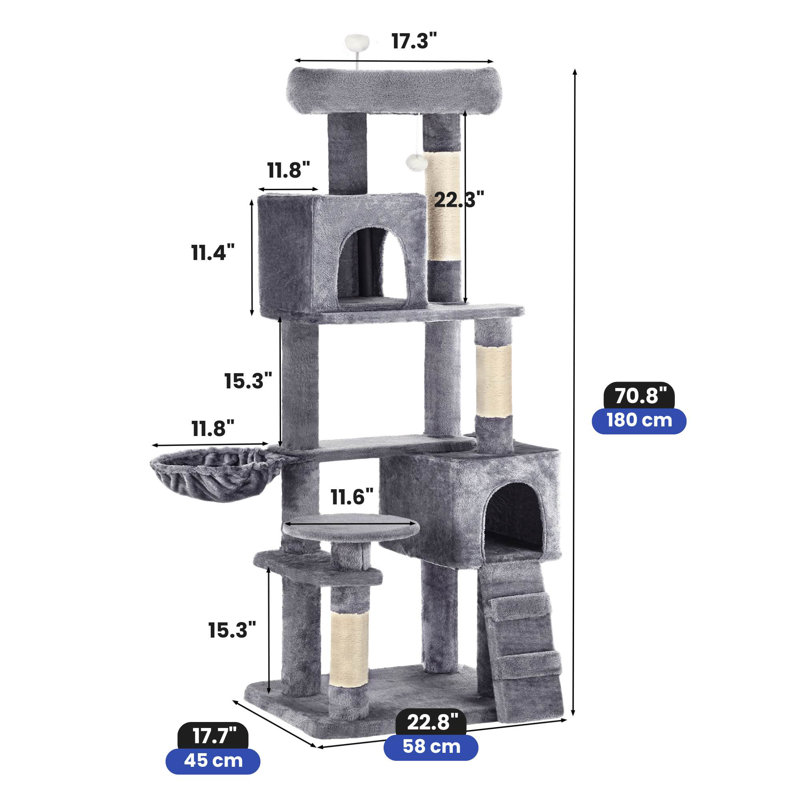 70.8" H Ditzel Multi Layer Cat Tree, Light Gray