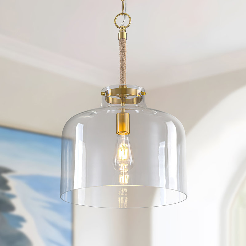 Barbour 1-Light Clear Glass Pendant With Rope Accent, Gold