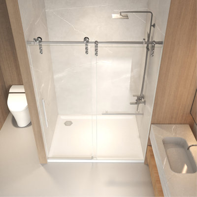 56-60" X 76" H Frameless Sliding Shower Door, 5/16" (8Mm) Clear Tempered Glass, Stainless Steel Frame,Brushed Nickel
