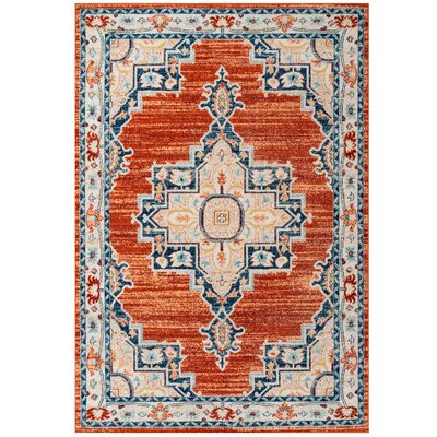 Armeda Orange Oriental Power Loom Rug