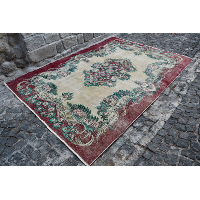 Tapis turc Oushak authentique fait à la main en laine pour la décoration de salon - rouge / beige