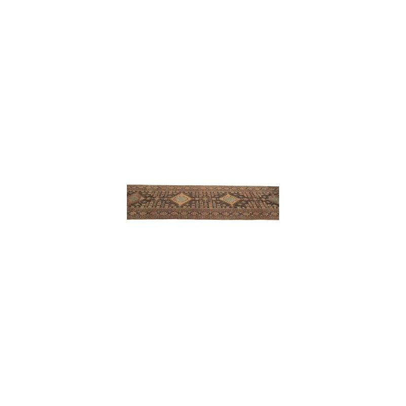 Tapis semi-antique brun foncé Tribal