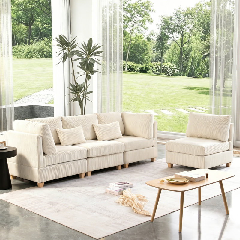 Canapé modulaire 126,8 po Comfy Cloud Couch, Beige Corduroy