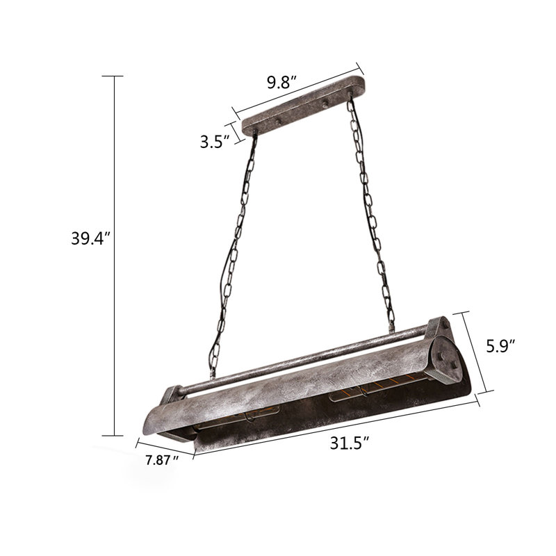 Luminaire suspendu linéaire en métal 4 lumières Farmhouse