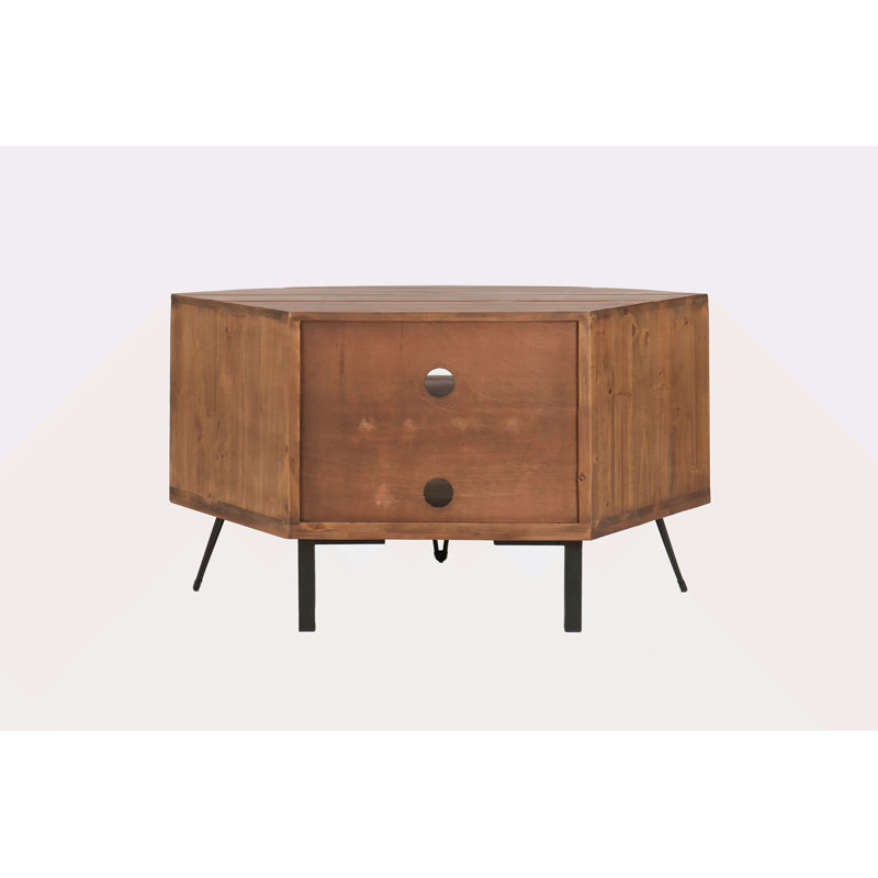 Table de coin en bois récupéré en forme de ventilateur pour le salon Utilisez votre espace