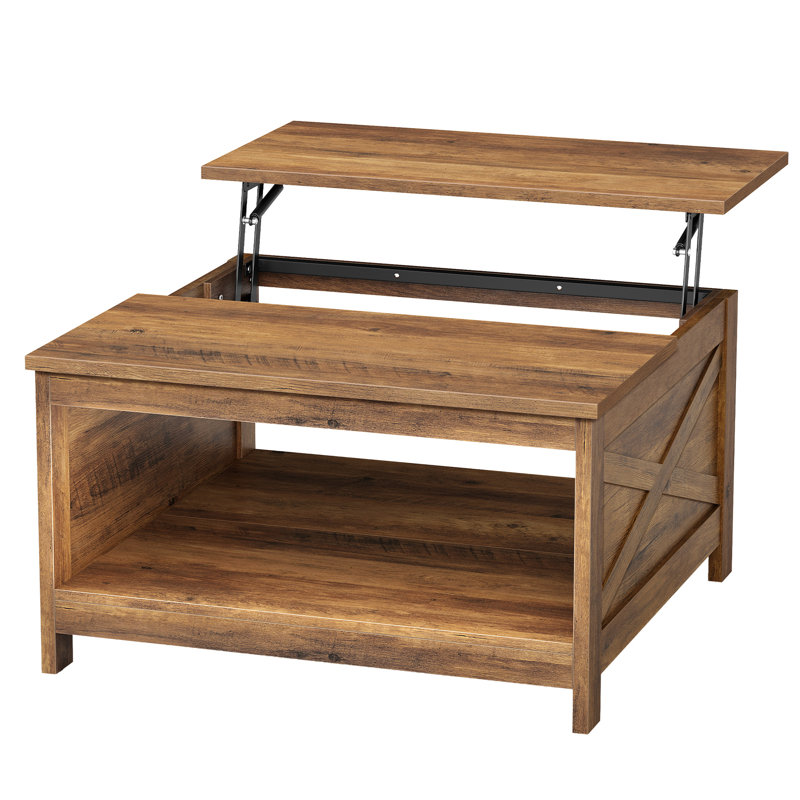 Table basse à plateau relevable Farmhouse, Noyer, Open cubby
