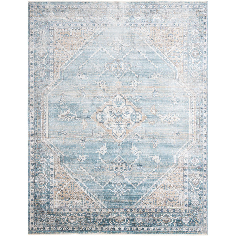 Tapis traditionnel Orea bleu-brun clair, Rectangle 7 pi 10 po x 10 pi 2 po