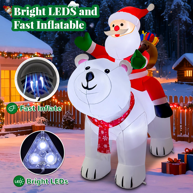 Ours polaire de Noël animé 6,5 pi avec lumières DEL intégrées