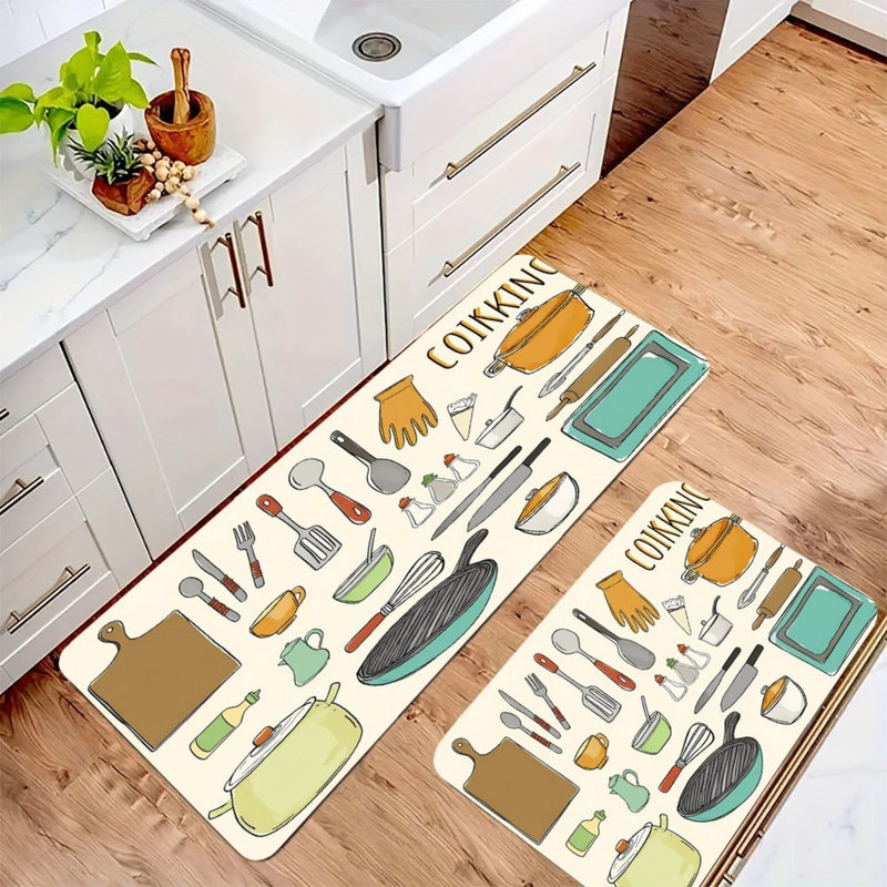 Ensemble de 2 tapis de cuisine beige