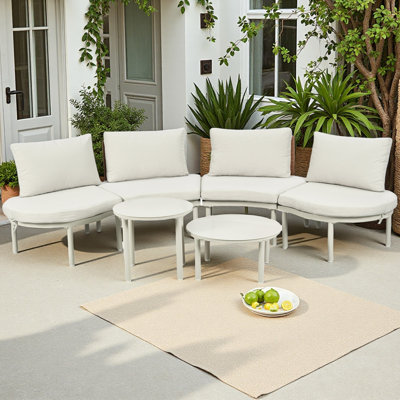 Ensemble modulaire d'extérieur 6 pièces 6 pièces - Canapés en osier en demi-lune avec tables basses en verre trempé, capacité de 300 lb, toutes saisons pour la piscine et la cour