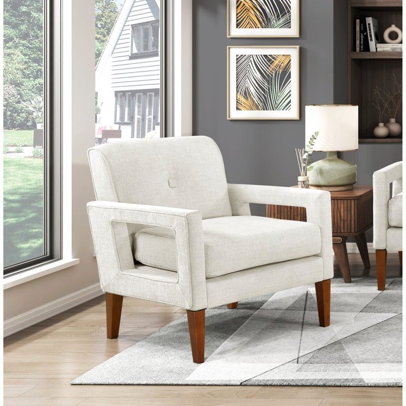 Mobilier 2 pièces beige en chenille rembourré pour le salon, conception moderne, ressorts ensachés et coussins de siège réversibles, pièce de pieds en bois massif avec tissu, pieds en noyer, housses amovibles, 3
