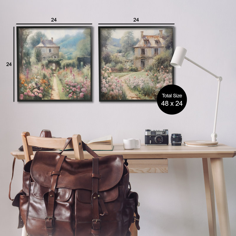 Quaint French Country Garden 2 PC Black Framed Giclee Art Set by RileyB, Midnight Black Framed Giclee, 24" H x 24" W