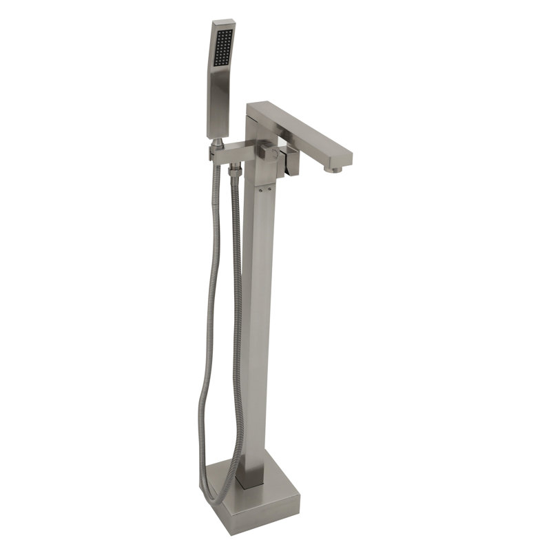 Floor Mounted Tub Filler Faucet Brushed Nickel, High - Grade Copper Core, Precision Ceramic Valves, 360 Rotating With Splash, Easy Diy Mount In Solid Brass Build, Dual Temperature Control Handles,