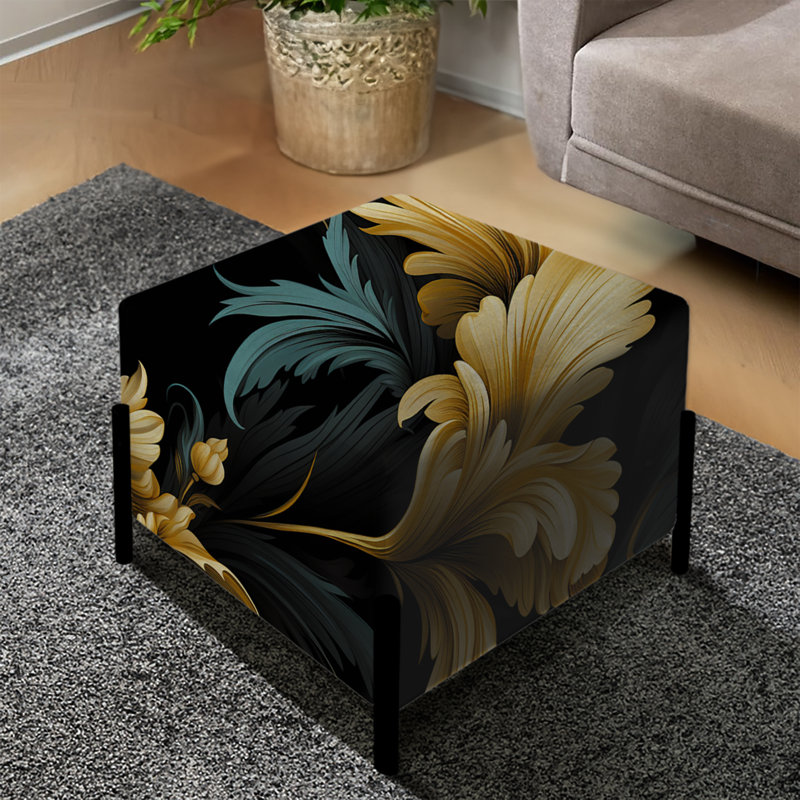 Élégant motif de fleurs en ébène et beige - repose-pieds carré à motif cachemire
