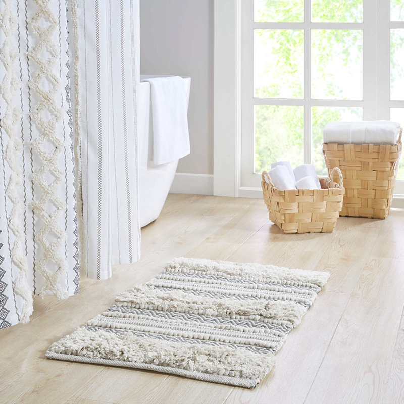 Woven Texture Stripe Bath Rug Grey 20X32"