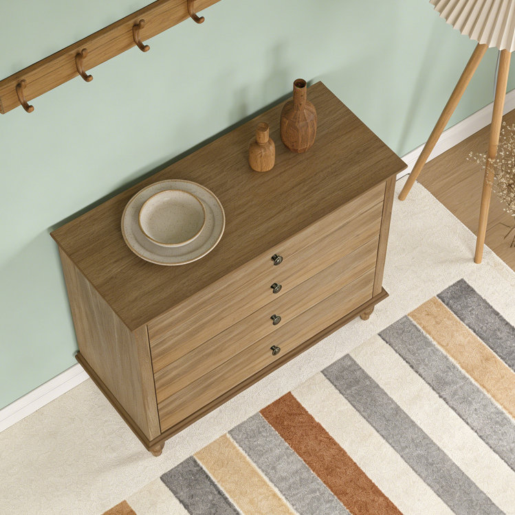 Large 4-Drawer Chest with Solid Wood Foot, Rustic Brown