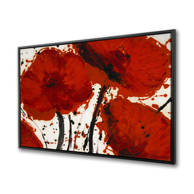 Peinture abstraite éclaboussures de fleurs rouges | Décoration sur toile encadrée