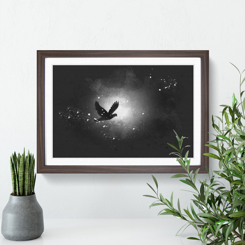 Flying Dove Bird - Picture Frame Graphic Art Print, 24cm H x 33cm W x 2cm D, Walnut Framed