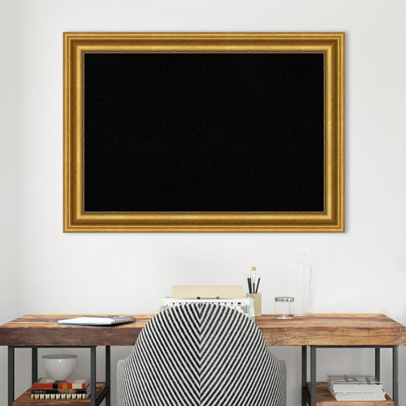 Amanti Art No Cork Plastic Bulletin Board, 30" H x 42" L, Gold, Black