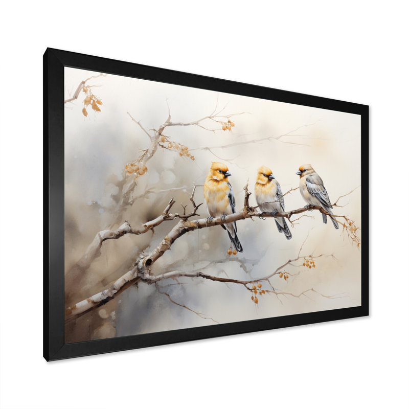 «Bird Silent Watcher VI» - art mural oiseau, H 12 po x l 20 po x P 1 po, Cadre simple noir