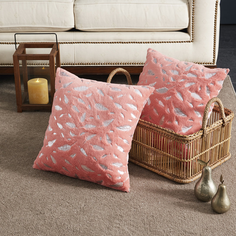 Faux Fur Pillow Cover, Pink/Silver