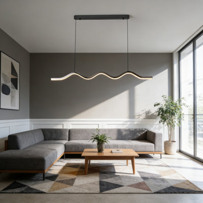 High-End Wavy Linear Dining Room Pendant Light, Modern Minimalist Adjustable Hanging Wire LED Lamp for Kitchen Island & Dining Table