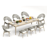 6 Seats 7 Pcs Grade-A Weathered Teak Wood Dining Set: 84" Amilo Rectangle Table And 6 Robas Arm Chairs #11Ro3106