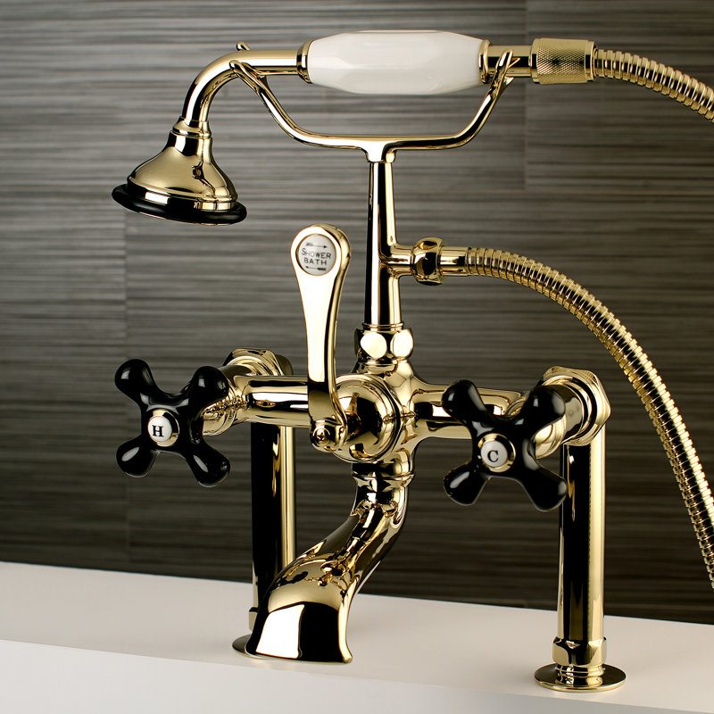 Robinet de baignoire sur pattes à 3 poignées et 2 poignées à fixation sur le comptoir avec douche à main Kingston Brass